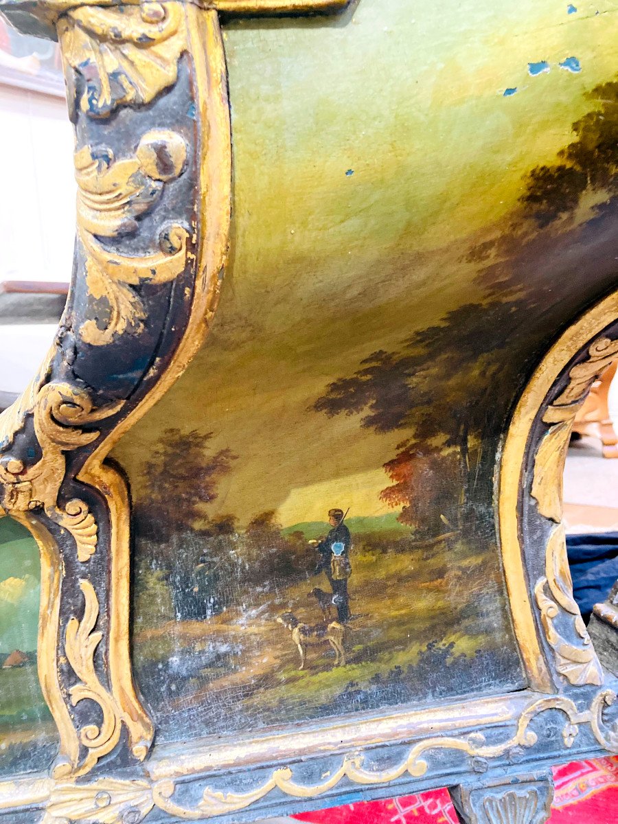 Important Sleigh In Carved Gilded And Polychrome Wood - 18th Century-photo-3