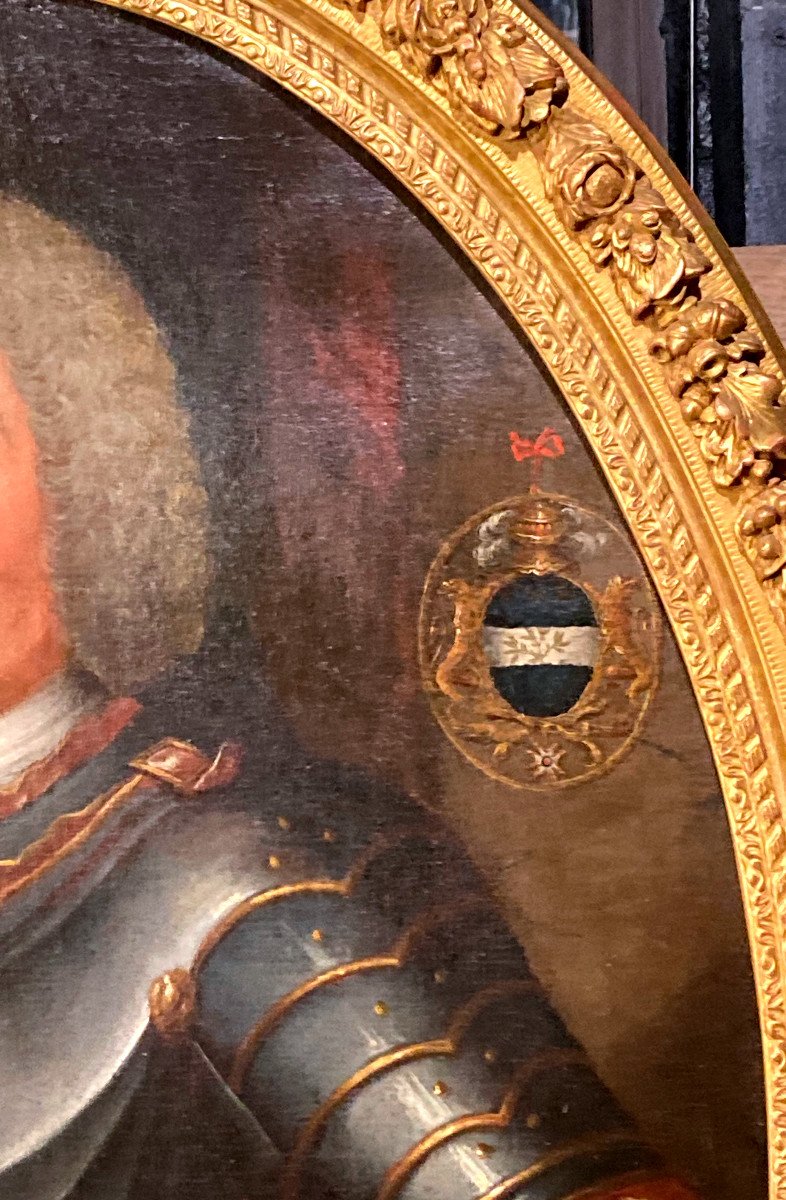 Important Portrait Of A Gentleman In Breastplate With Oval View - Louis XIV Period-photo-2