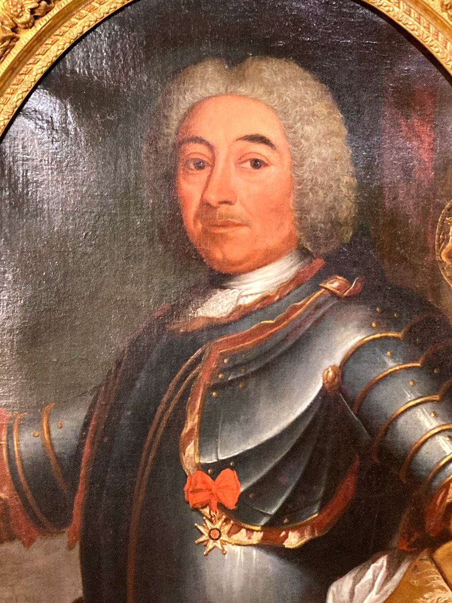 Important Portrait Of A Gentleman In Breastplate With Oval View - Louis XIV Period-photo-3