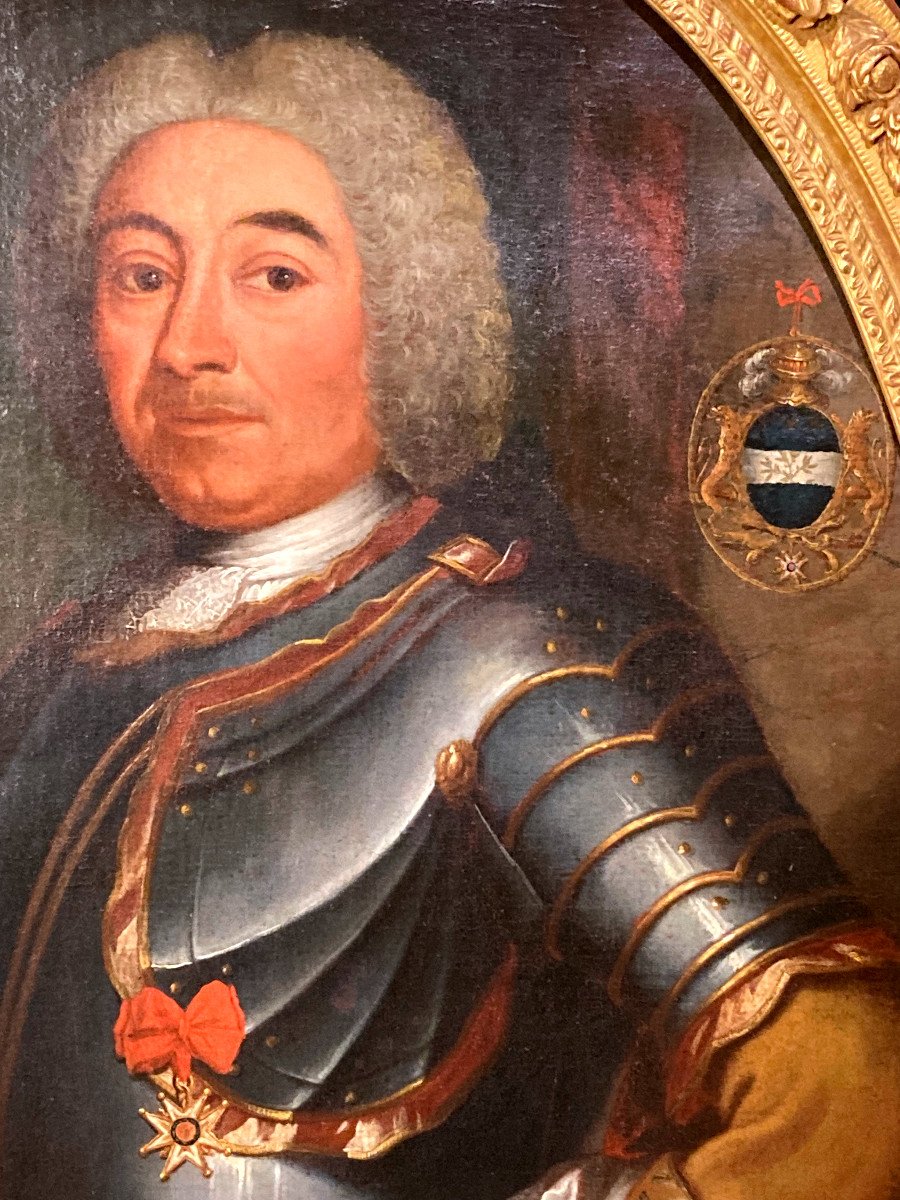 Important Portrait Of A Gentleman In Breastplate With Oval View - Louis XIV Period-photo-4
