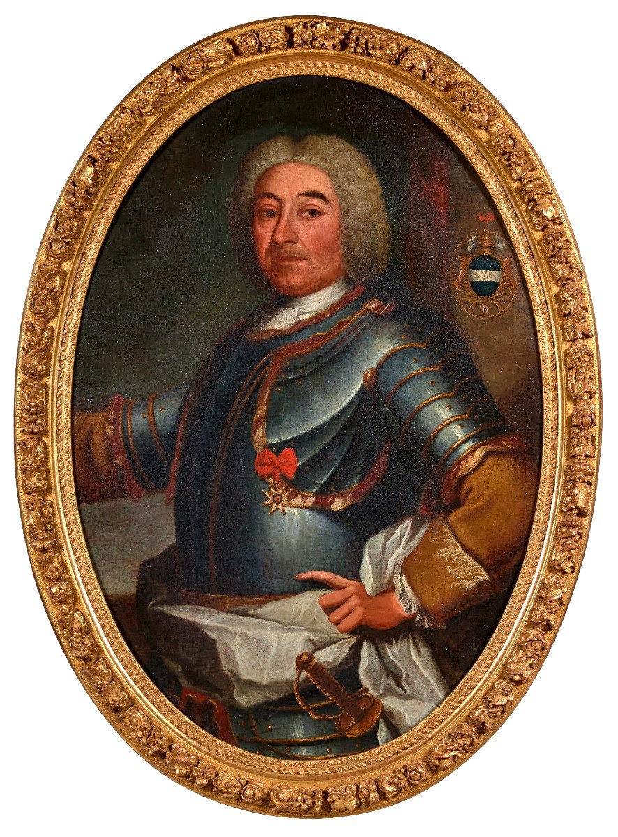 Important Portrait de Gentilhomme en Cuirasse à vue Ovale - Louis XIV