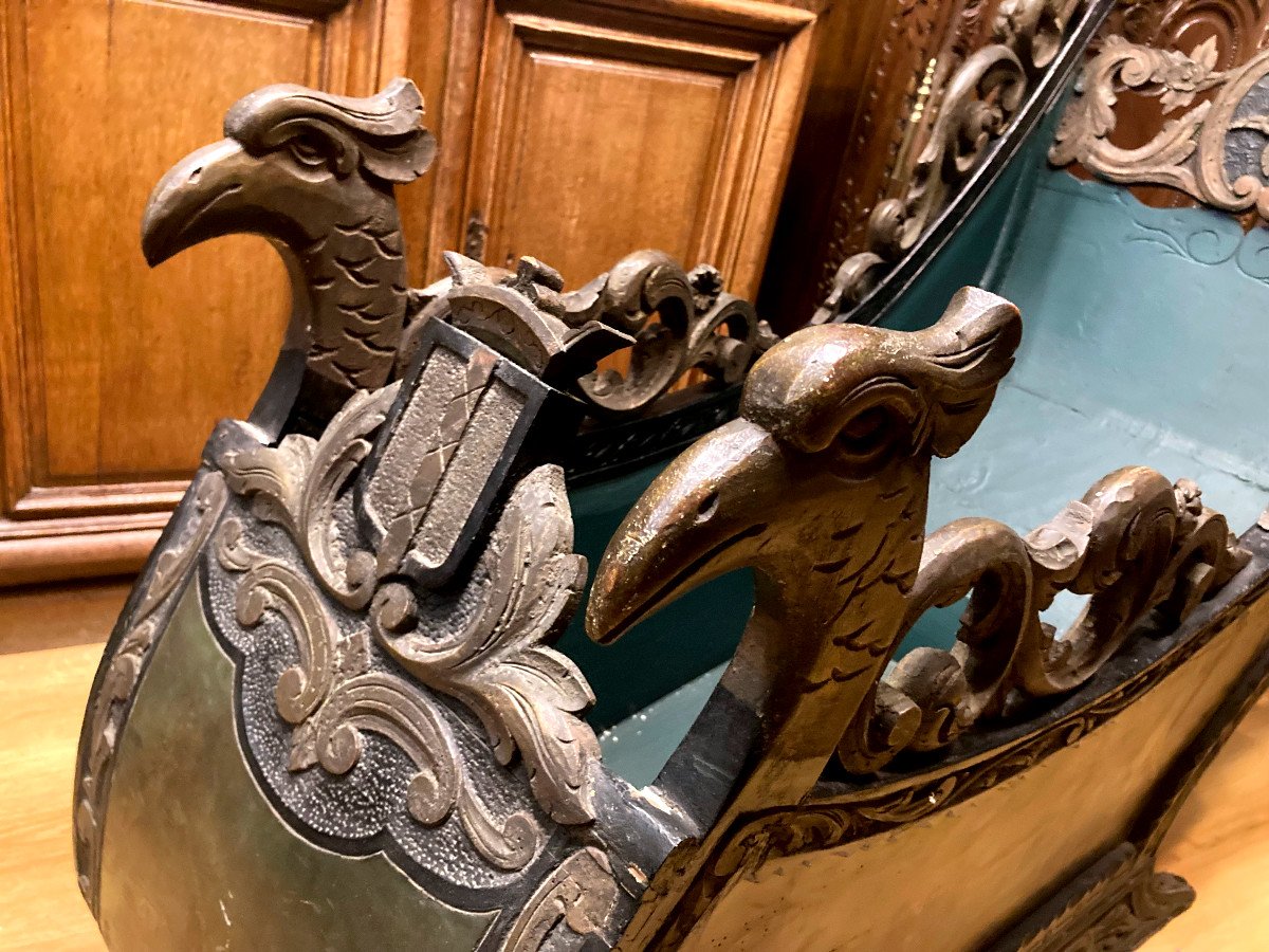 Child's Sleigh In Polychrome Carved Wood - Tyrol 19th-photo-3