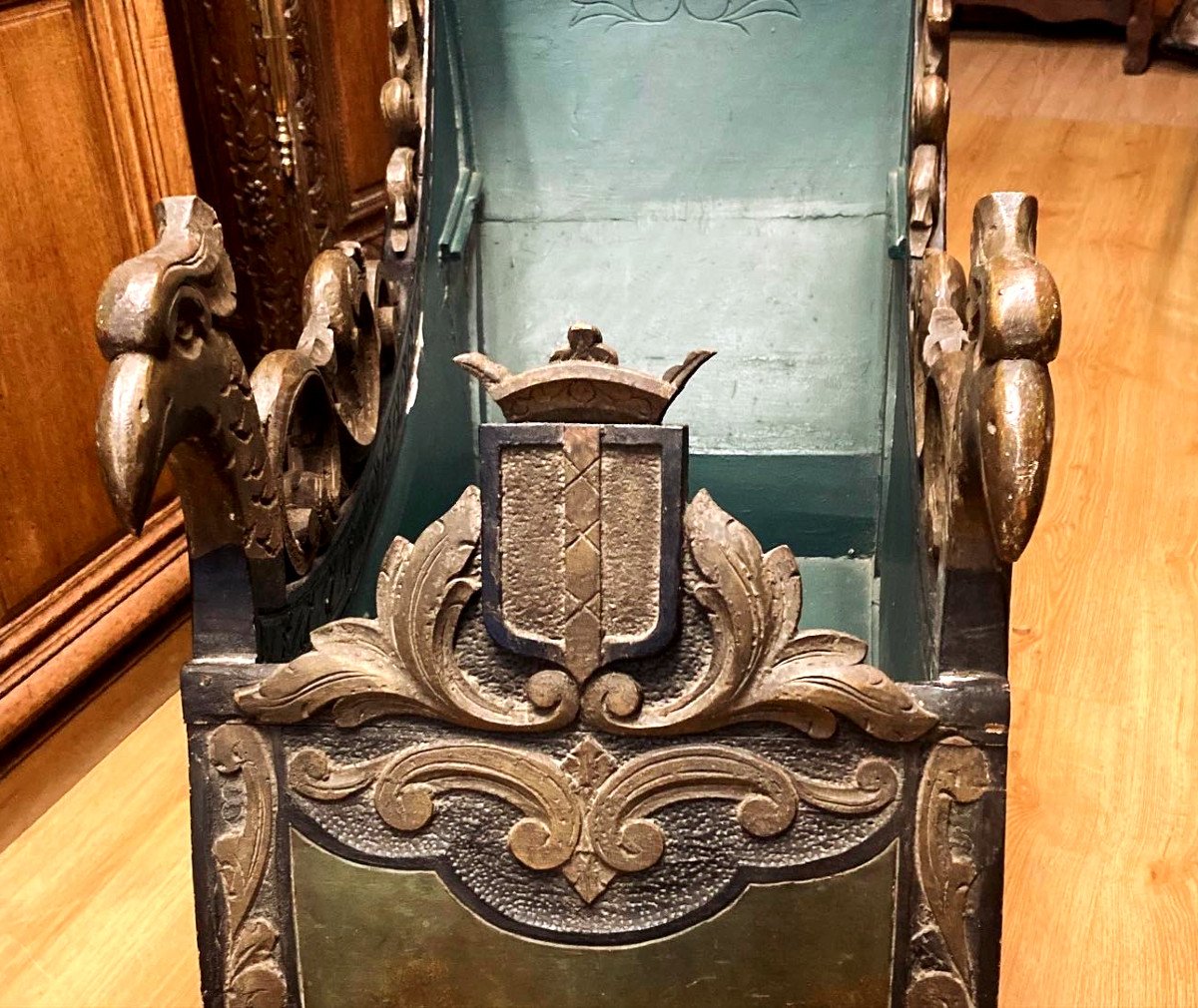 Child's Sleigh In Polychrome Carved Wood - Tyrol 19th-photo-3