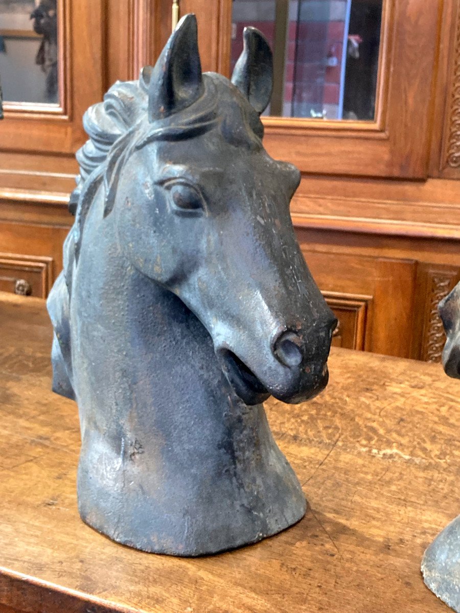 Important Pair Of Cast Iron Horse Heads - Circa 1940-photo-4