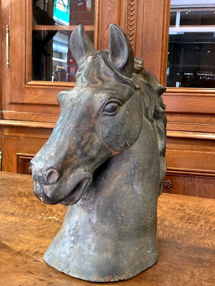 Important Pair Of Cast Iron Horse Heads - Circa 1940-photo-1