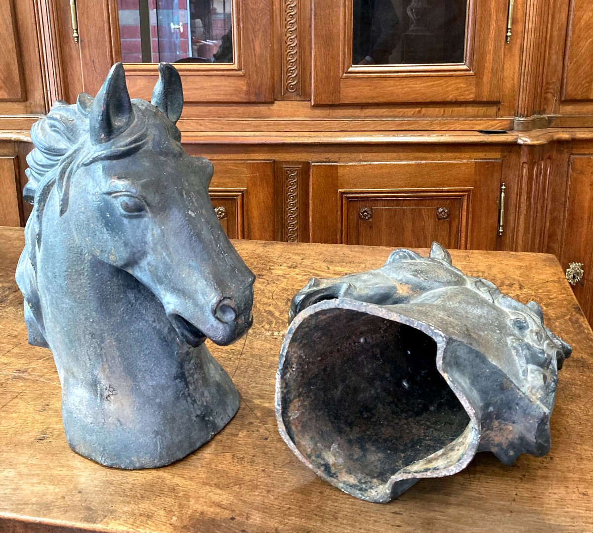 Important Pair Of Cast Iron Horse Heads - Circa 1940-photo-2