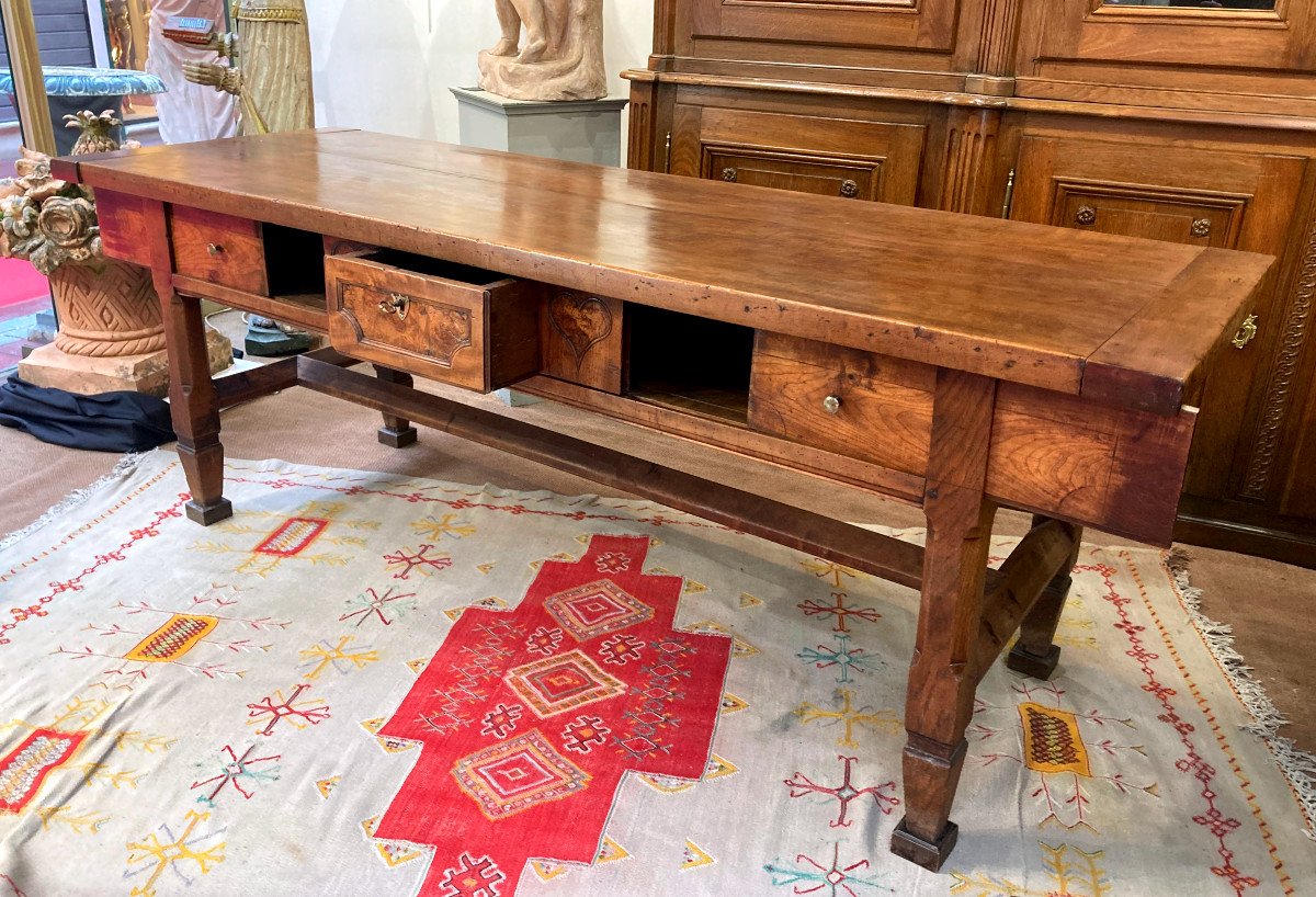Important Refectory Table In Walnut And Ash Burl - 18th Century-photo-2