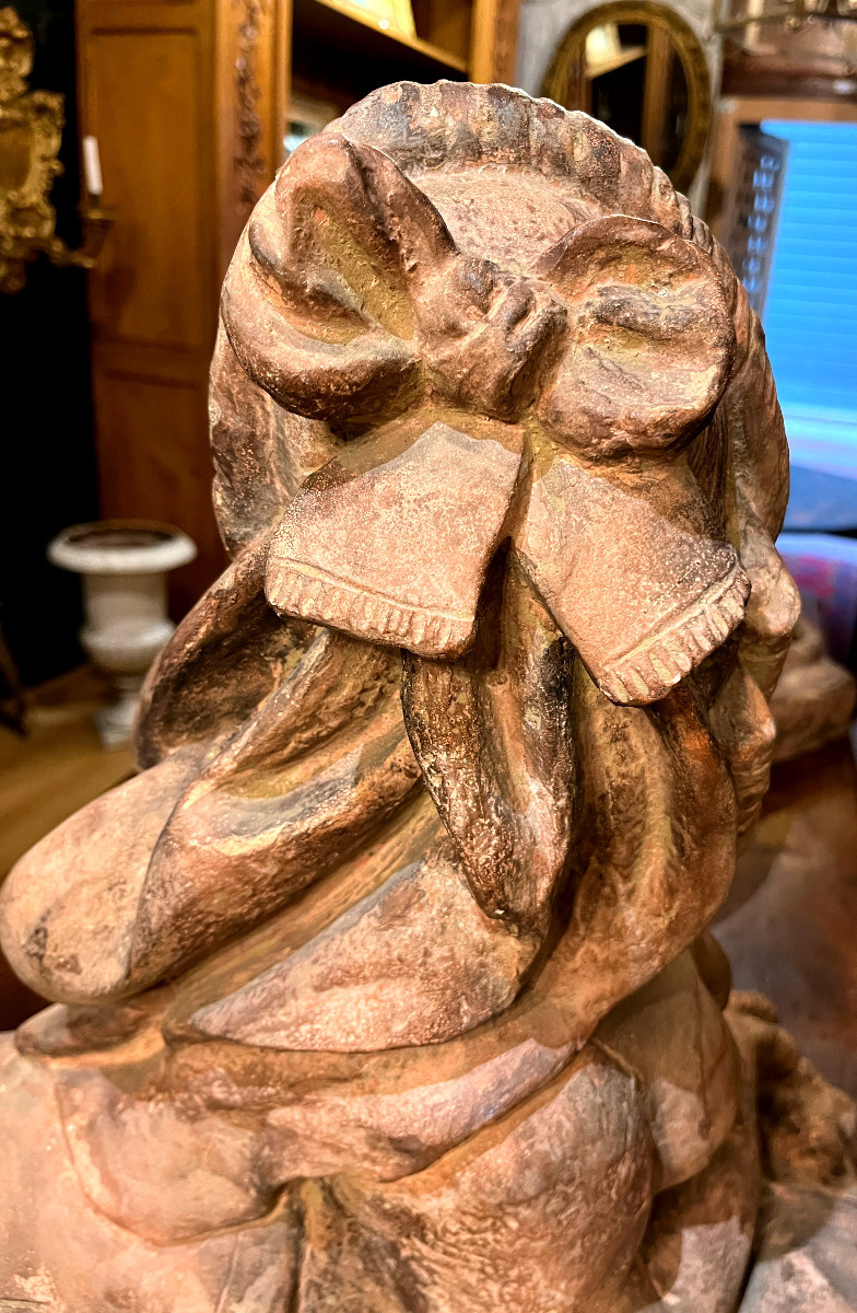 Paire de Sphinges en Terre Cuite sous les traits de Mme de Pompadour - XIXeme-photo-2