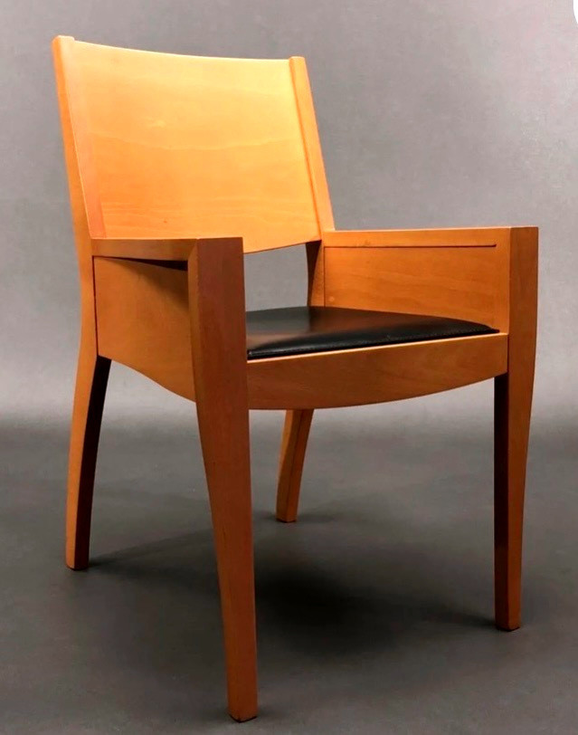 Matthew Hilton - Series Of Pearwood And Leather Chairs - 20th Century.