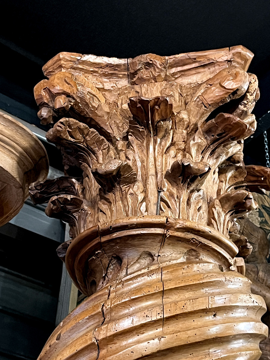 Importante Paire De Colonnes Torses En Chêne - XVIIIème-photo-8