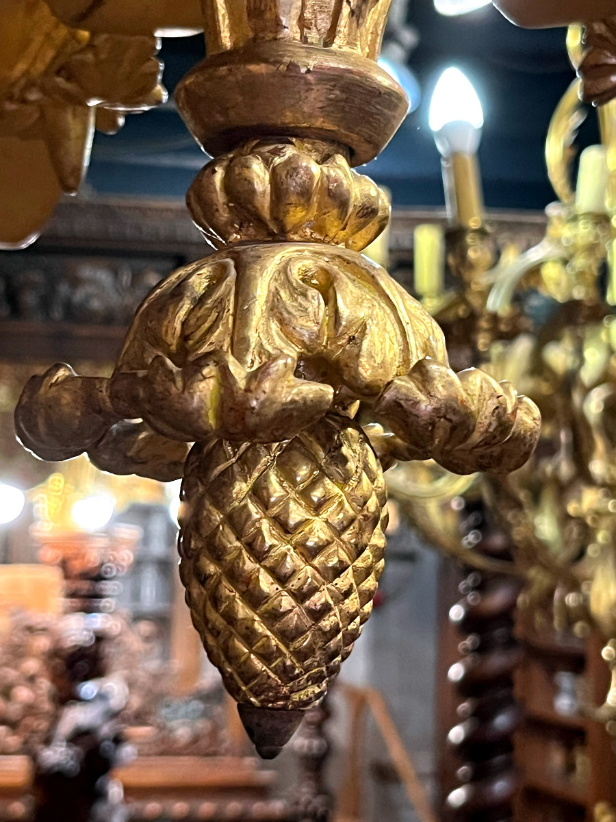 Remarkable Louis XV Style Gilded Wood Chandelier - Circa 1800-photo-3