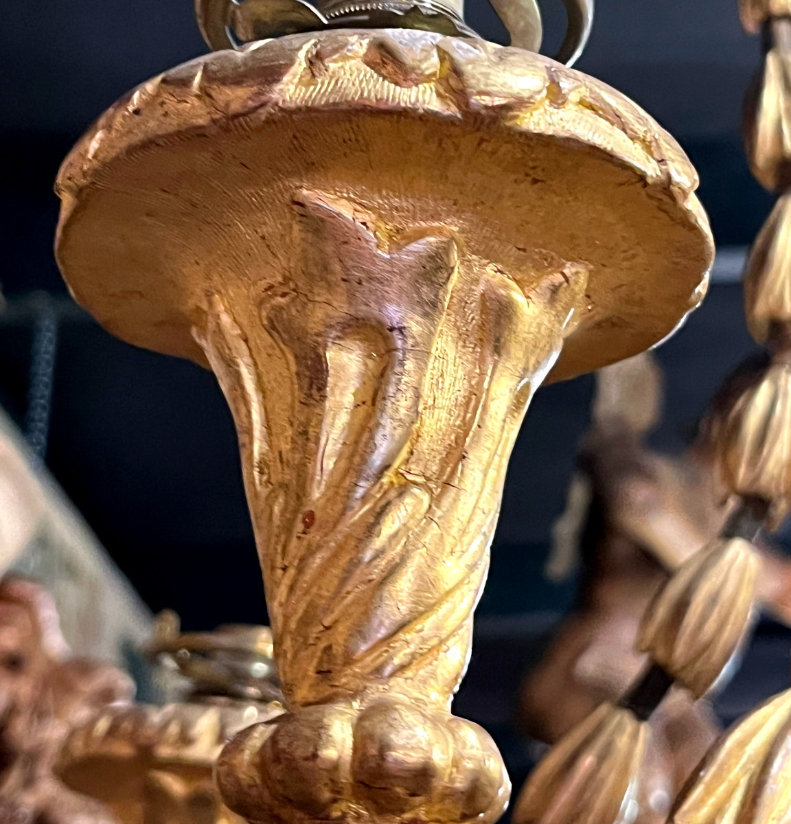 Remarkable Louis XV Style Gilded Wood Chandelier - Circa 1800-photo-1