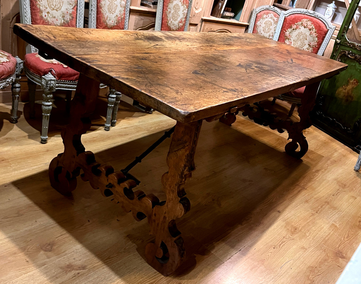 Spanish Walnut Table With Monoxyl Top - Spain 18th Century
