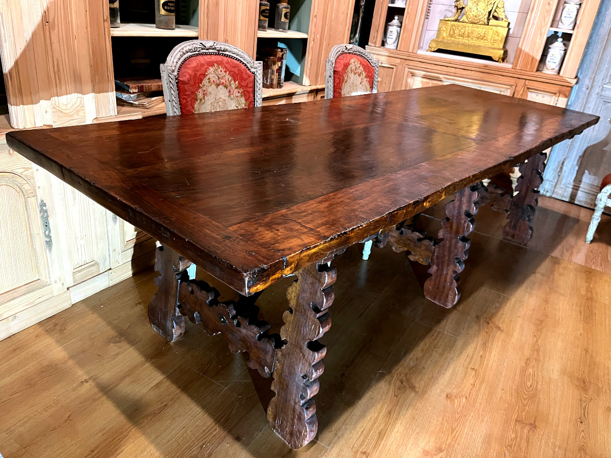  Table de Palais vénitienne à plateau parqueté - noyer - Italie XVIIIème