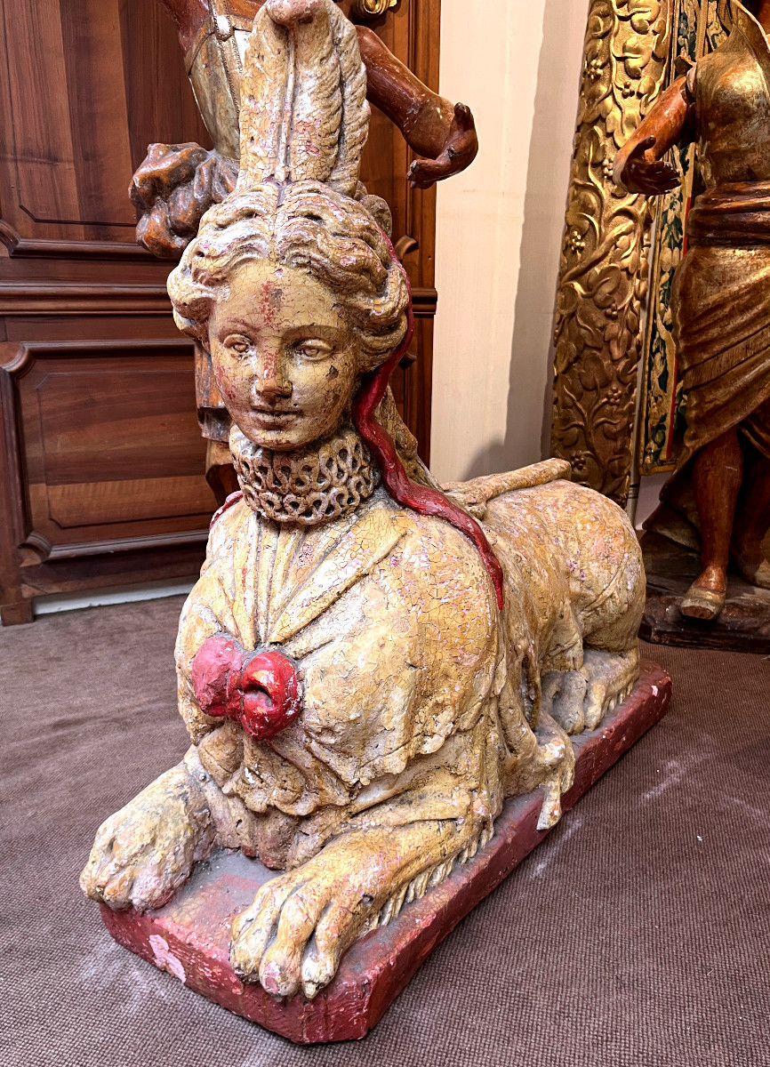 Paire de Sphinx  en terre cuite polychrome - XIXème. -photo-3