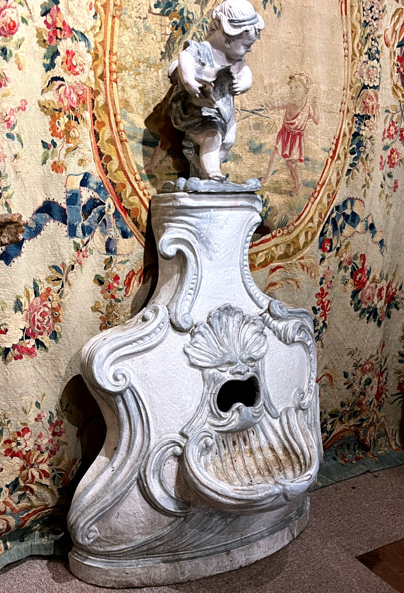 Garden Fountain In Glazed Terracotta -19th Century-photo-2