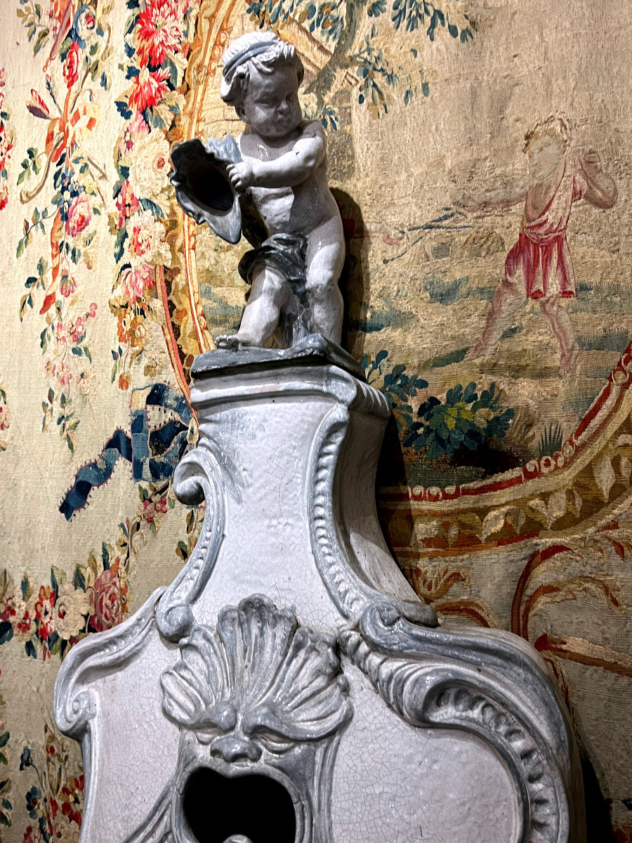 Garden Fountain In Glazed Terracotta -19th Century-photo-3