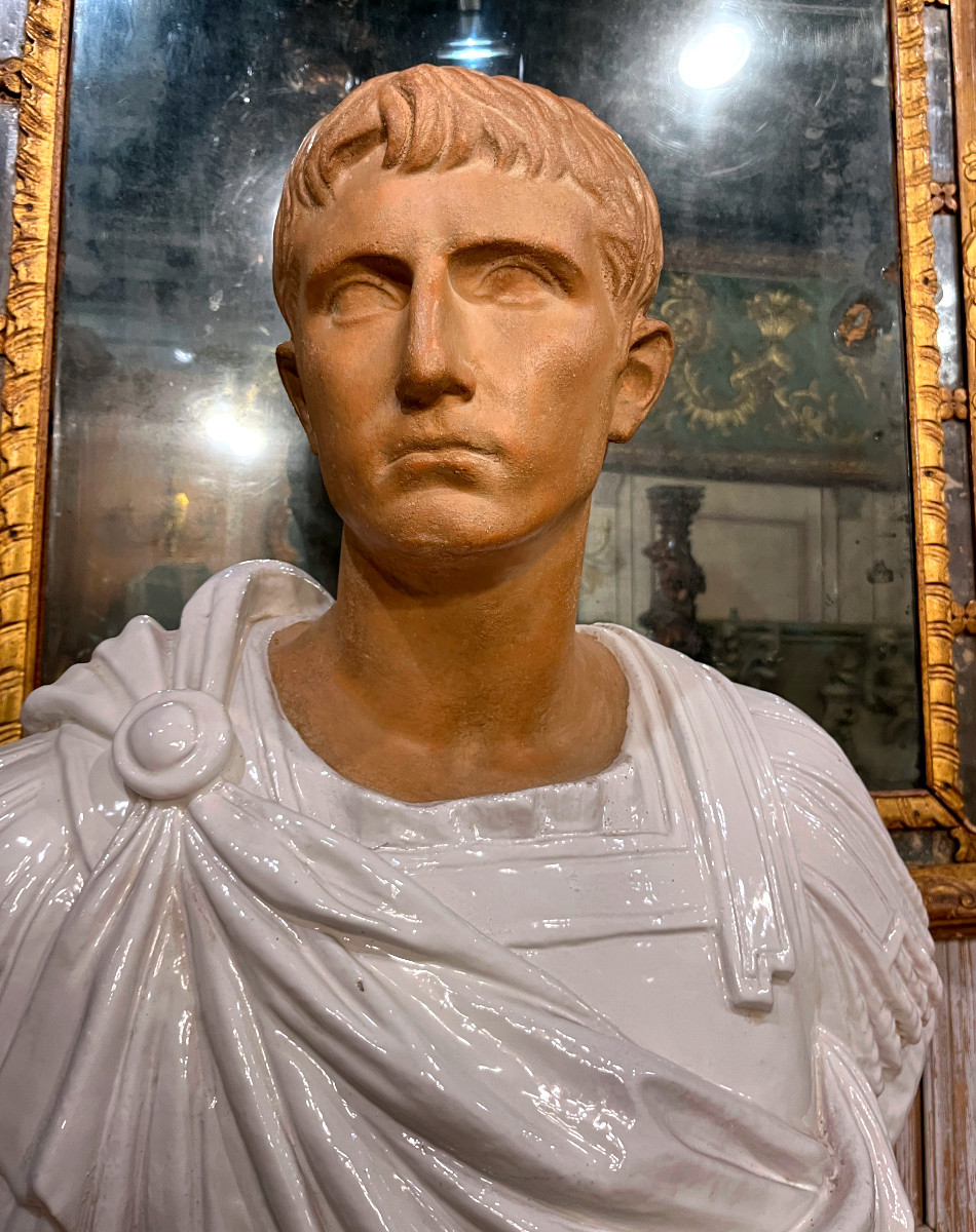 Importante sculpture en terre cuite émaillée -buste romain -19ème-photo-2