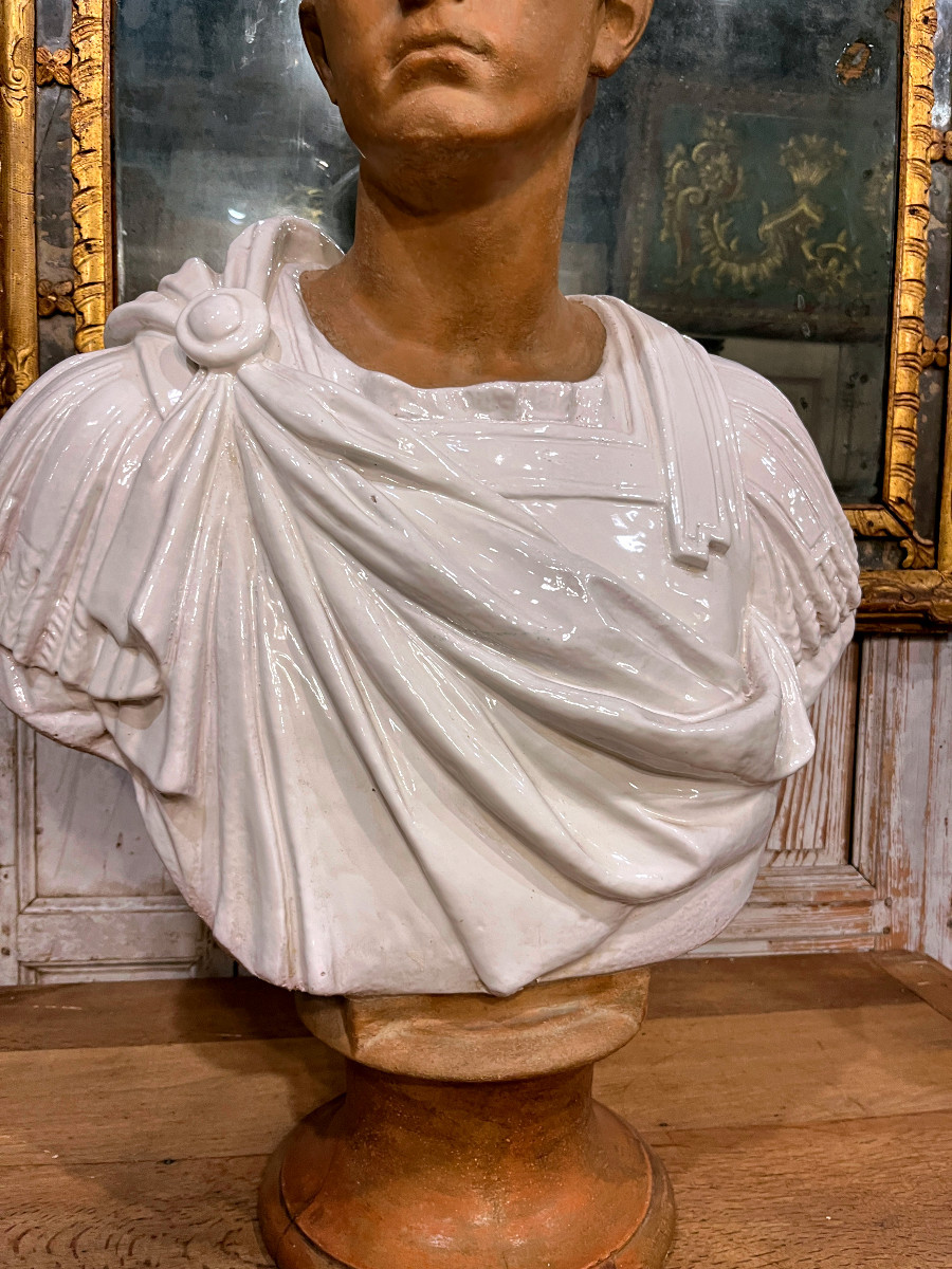 Importante sculpture en terre cuite émaillée -buste romain -19ème-photo-2