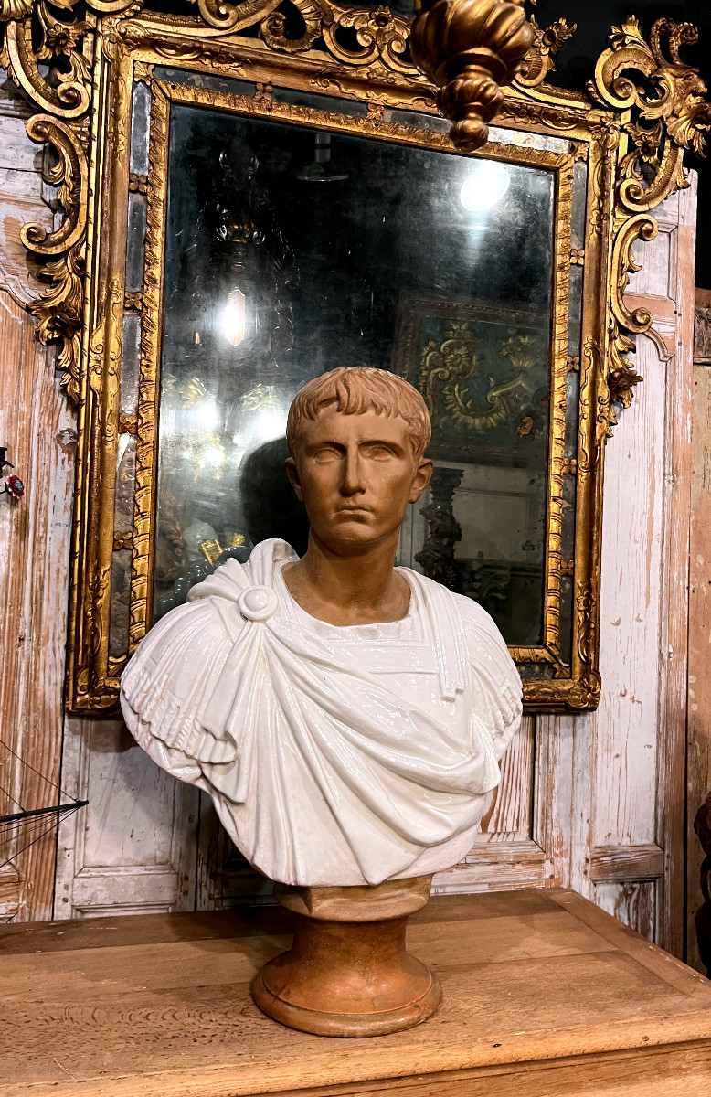 Importante sculpture en terre cuite émaillée -buste romain -19ème-photo-3