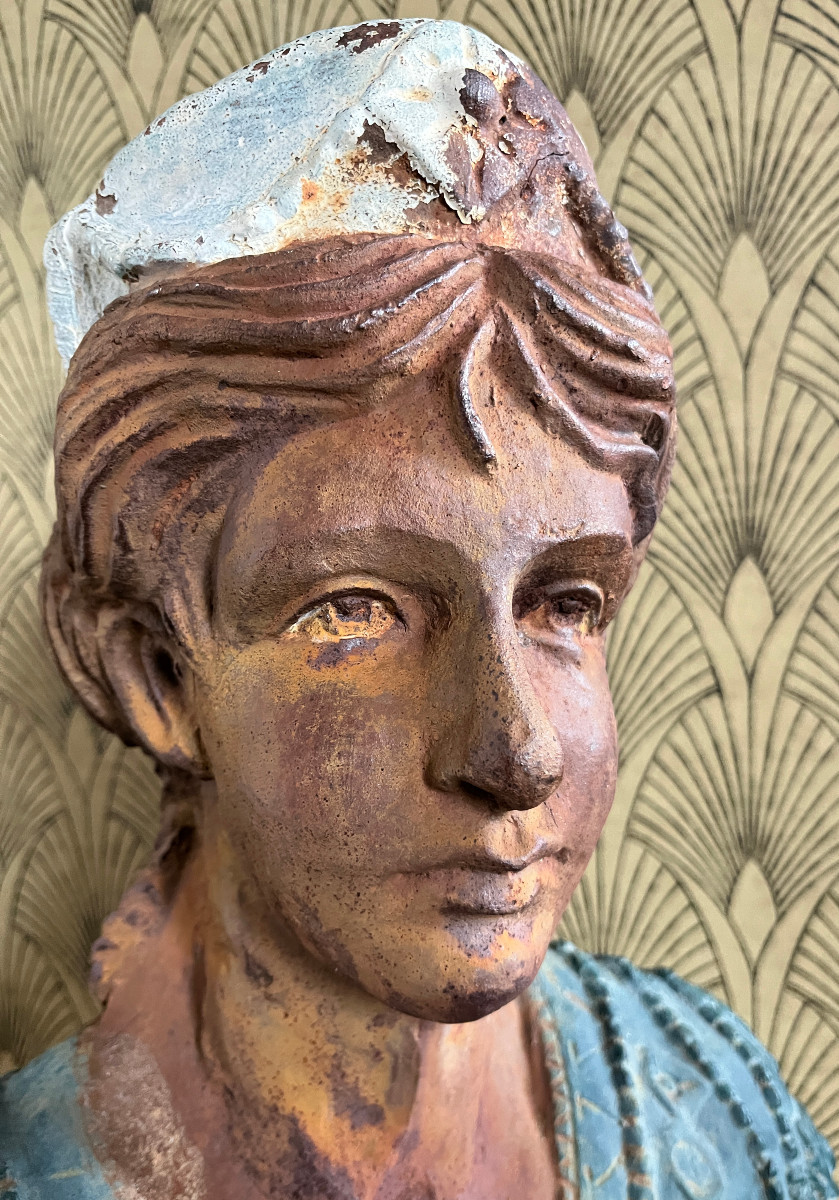 Buste de Femme en fonte à réhauts polychrome - 19ème. siècle-photo-2