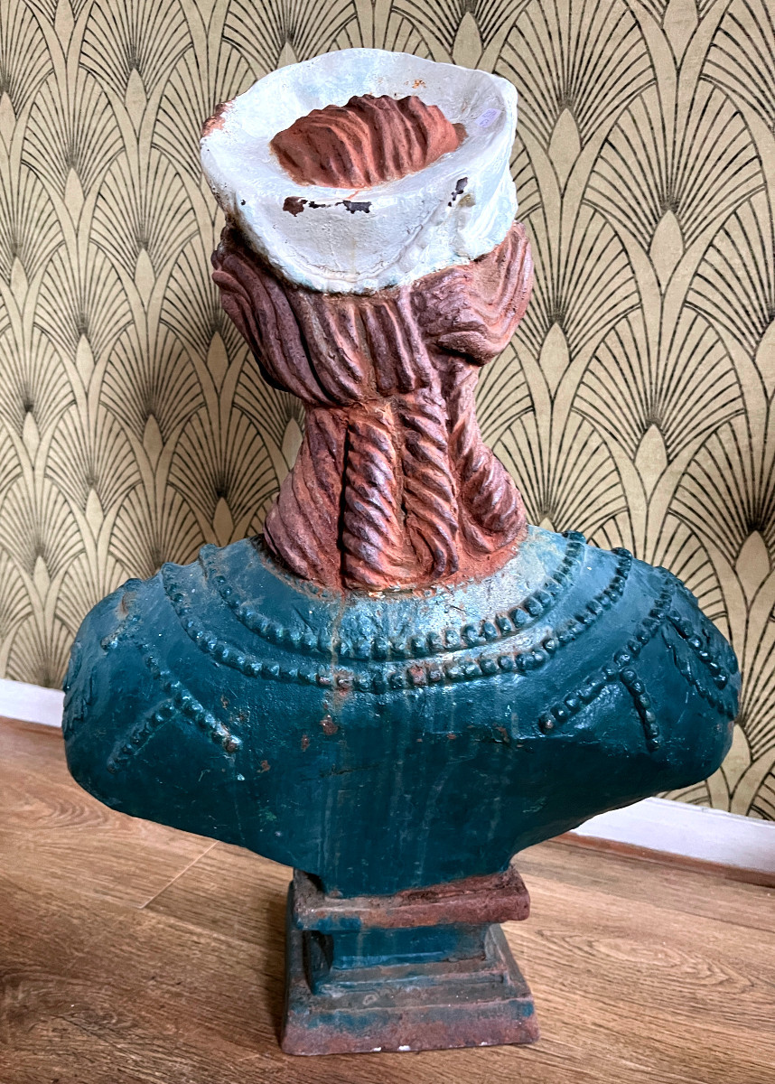 Buste de Femme en fonte à réhauts polychrome - 19ème. siècle-photo-4