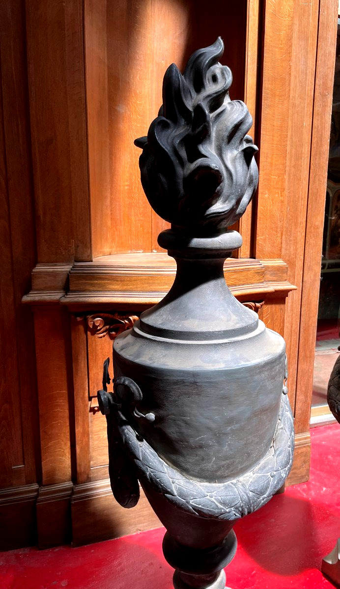 Importante suite de trois pots-à -feux en zinc - XIXeme siècle-photo-2