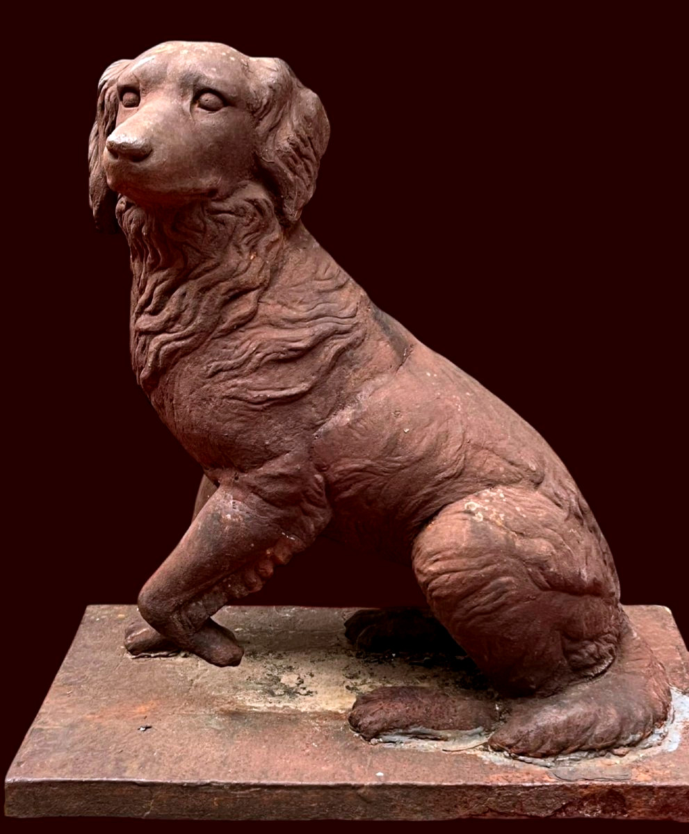 Sculptures animalières en fonte- Paire de chiens Golden Retrievers Epoque 1900-photo-3
