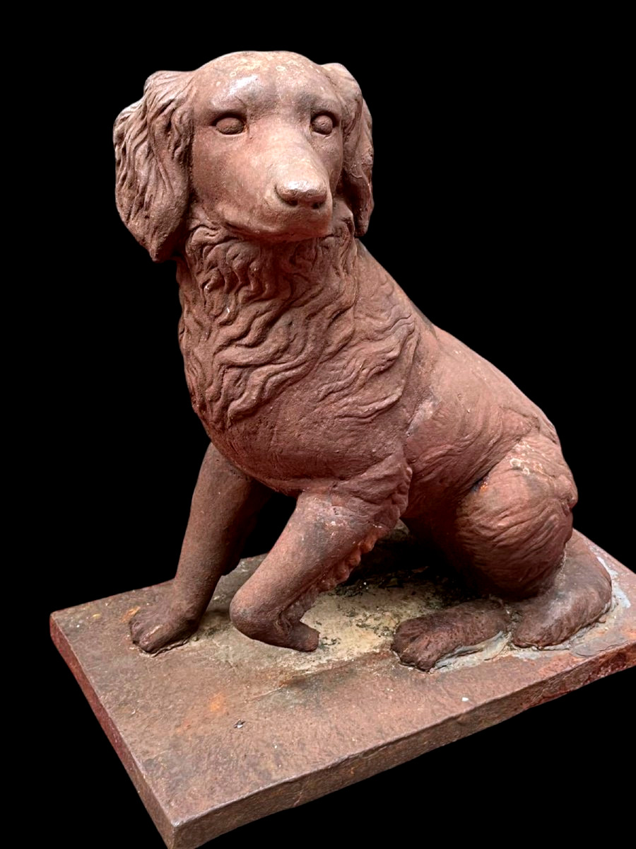 Sculptures animalières en fonte- Paire de chiens Golden Retrievers Epoque 1900-photo-5
