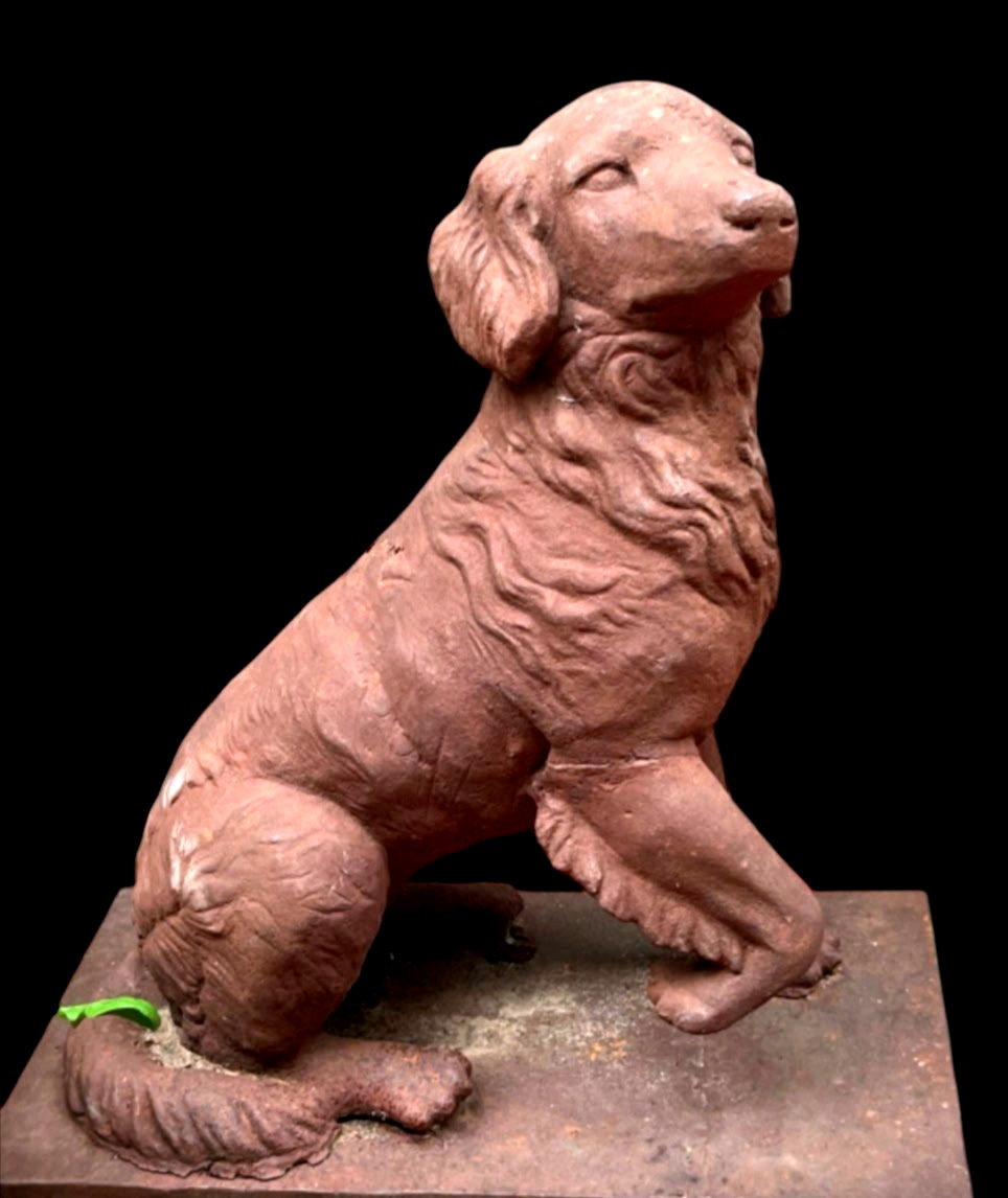 Sculptures animalières en fonte- Paire de chiens Golden Retrievers Epoque 1900-photo-7