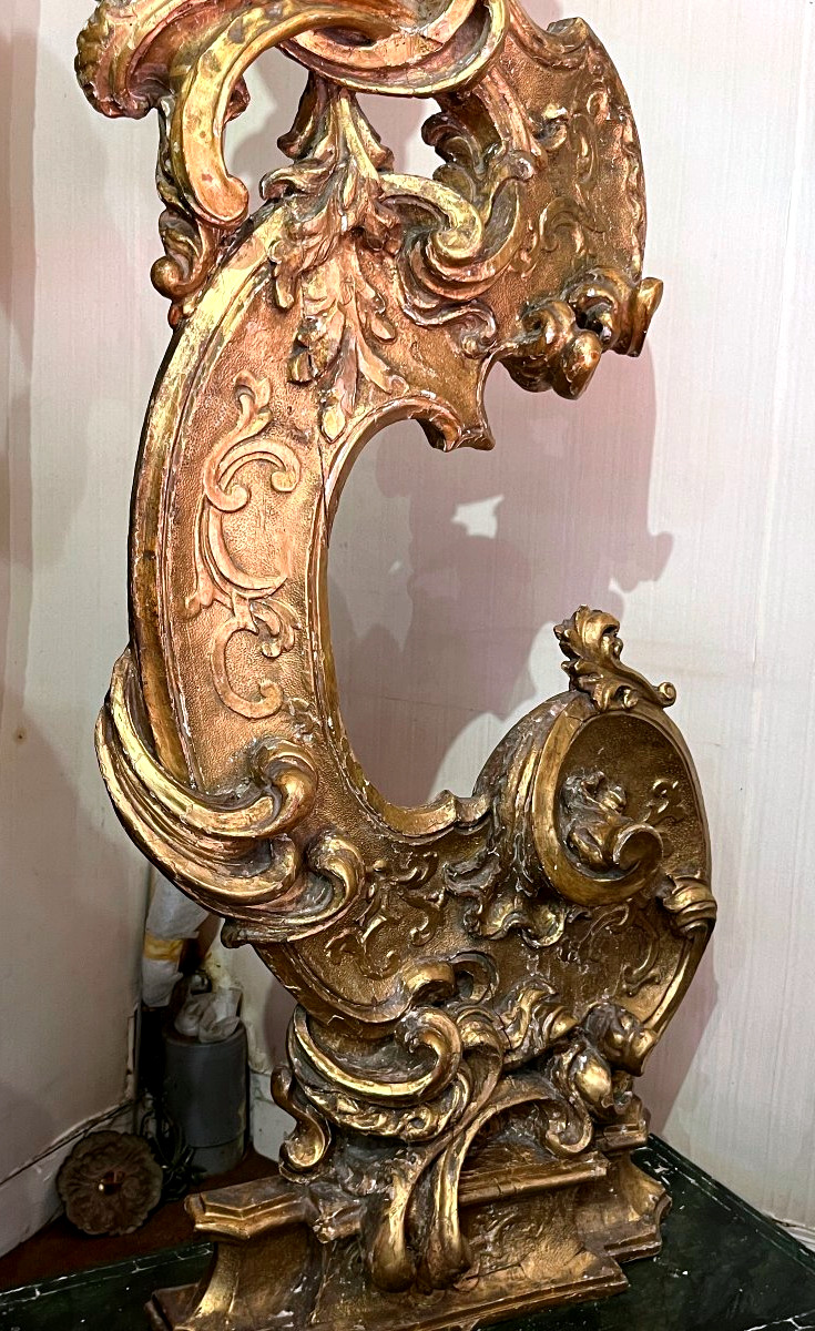 Importante Paire d'élèments de boiseries sculptées et  dorées - Italie XVIIIème.-photo-5