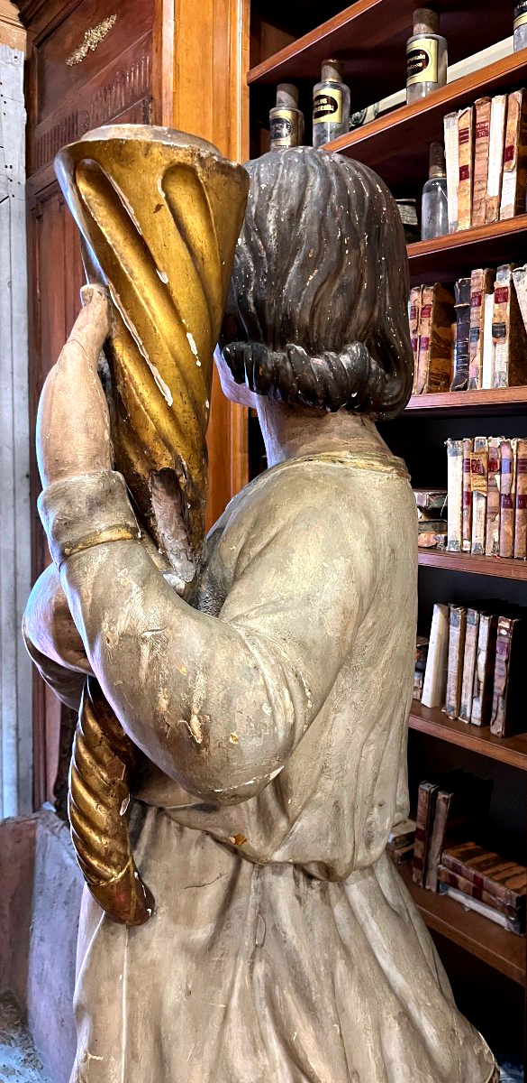 Pair Of Carved And Polychrome Wooden Candlestick Holders—18th Century-photo-1