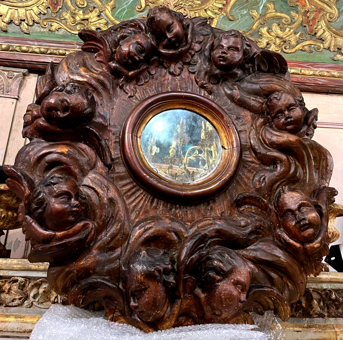 Importante Gloire en chêne sculpté et polychrome - Louis XIV - Italie XVIIème-photo-2