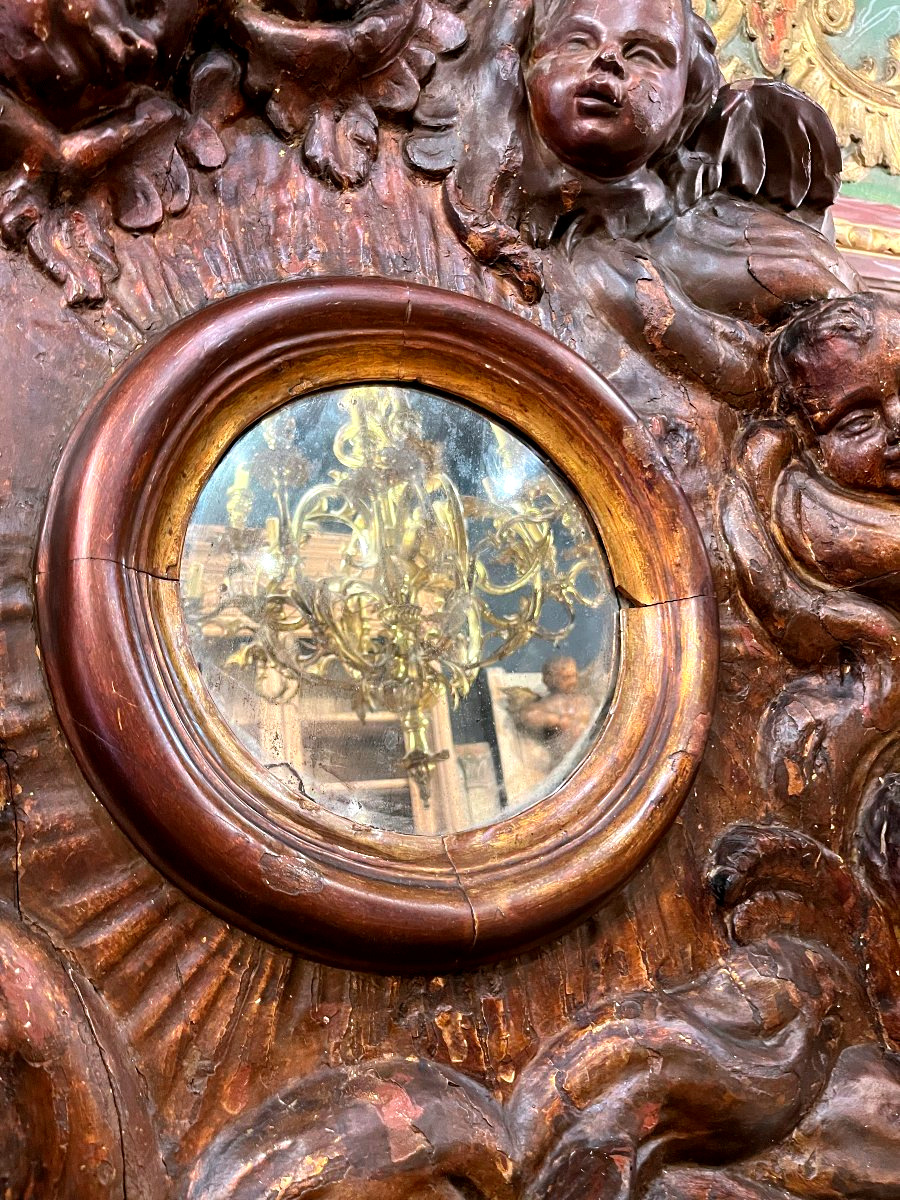 Importante Gloire en chêne sculpté et polychrome - Louis XIV - Italie XVIIème-photo-3