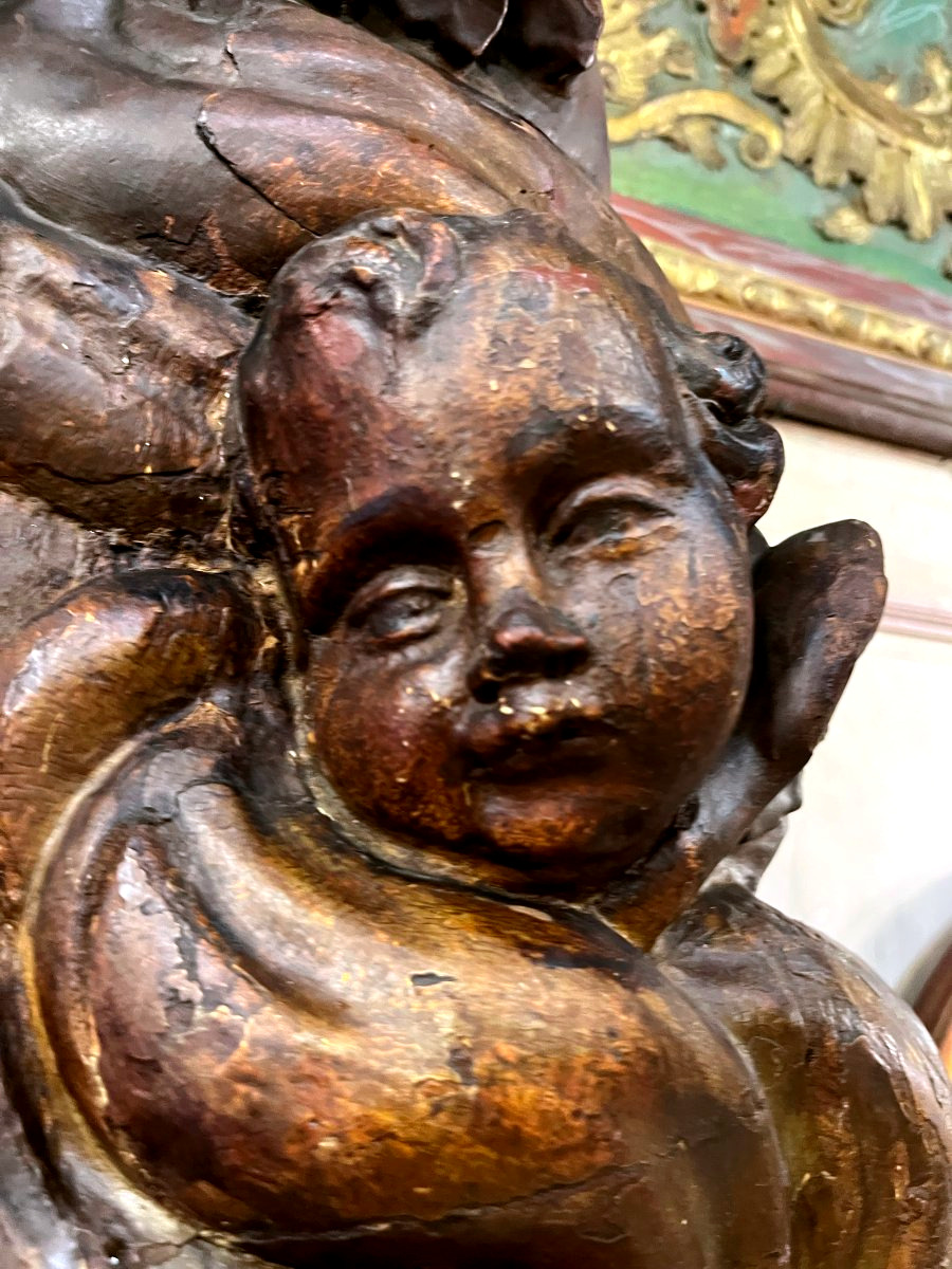Importante Gloire en chêne sculpté et polychrome - Louis XIV - Italie XVIIème-photo-2