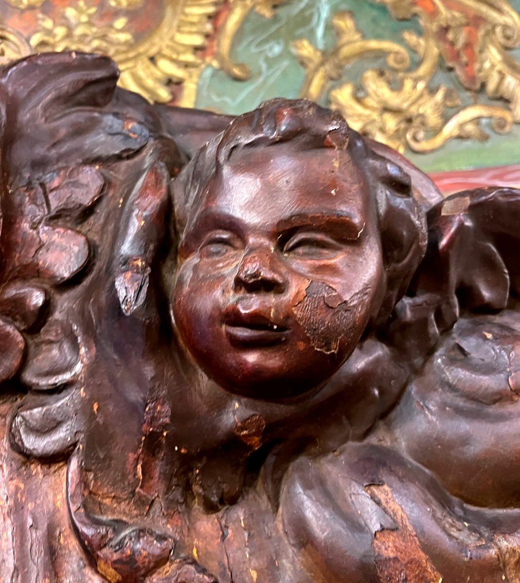 Importante Gloire en chêne sculpté et polychrome - Louis XIV - Italie XVIIème-photo-3