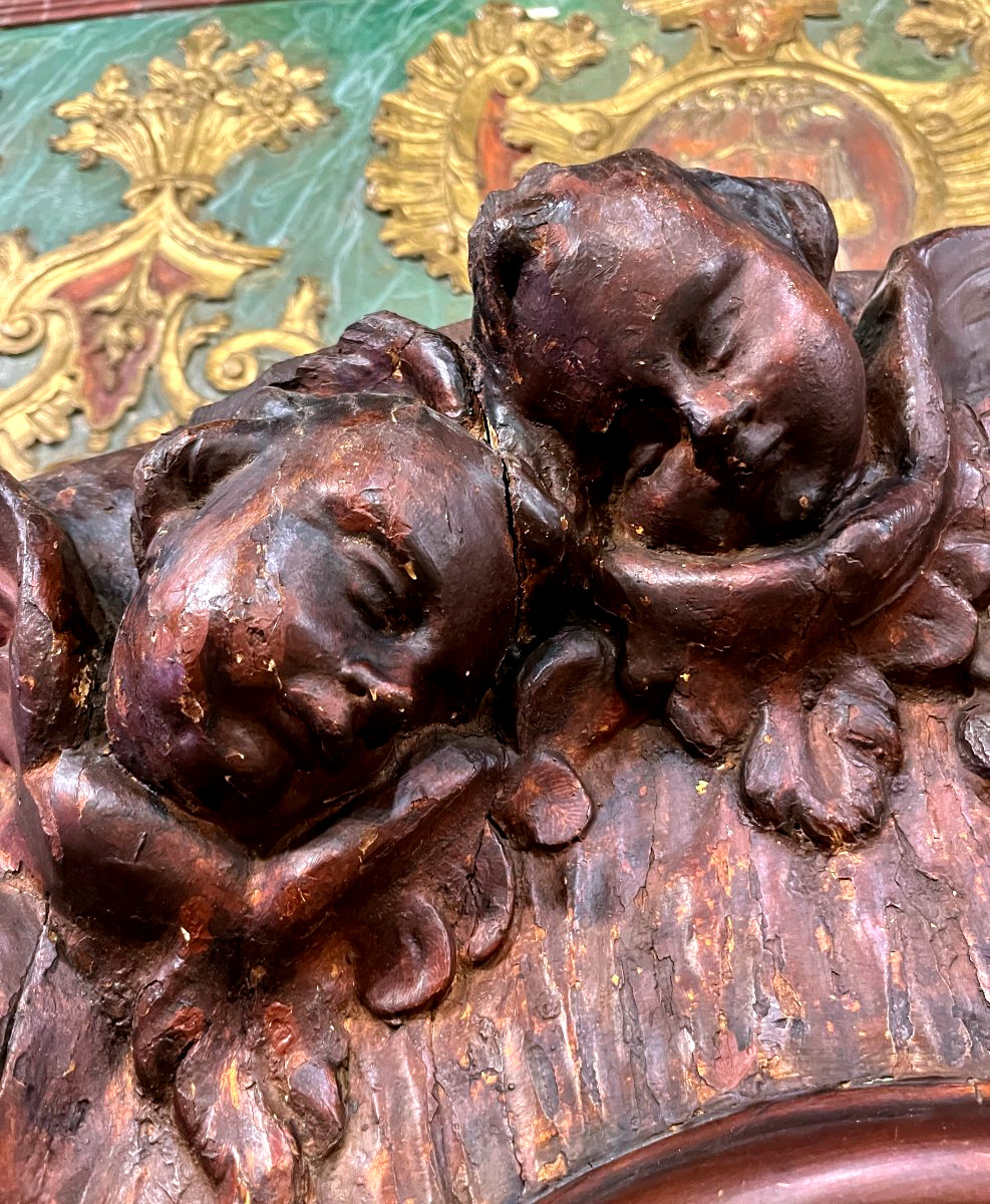 Importante Gloire en chêne sculpté et polychrome - Louis XIV - Italie XVIIème-photo-4