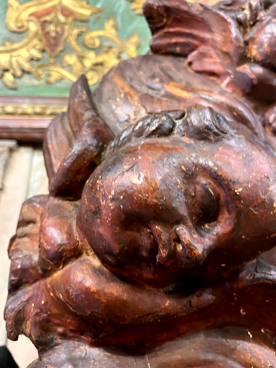 Importante Gloire en chêne sculpté et polychrome - Louis XIV - Italie XVIIème-photo-5