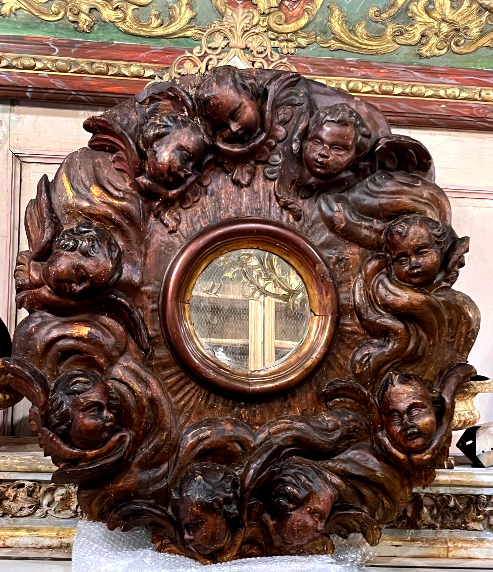 Importante Gloire en chêne sculpté et polychrome - Louis XIV - Italie XVIIème