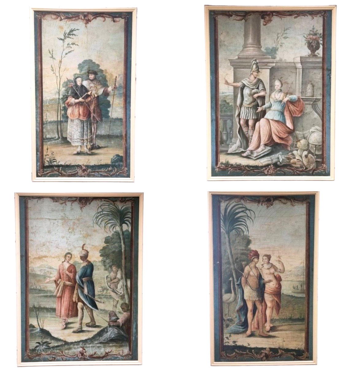 Important ensemble de quatre huiles sur toile -Ecole française XVIIIÈME