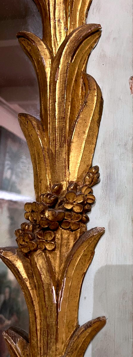 Important trumeau de boiserie en bois sculpté, peint et doré, XVIIIe siècle-photo-3