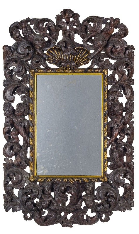 Important Miroir De Boiserie Baroque Aux Putto - Italie XVIIIème