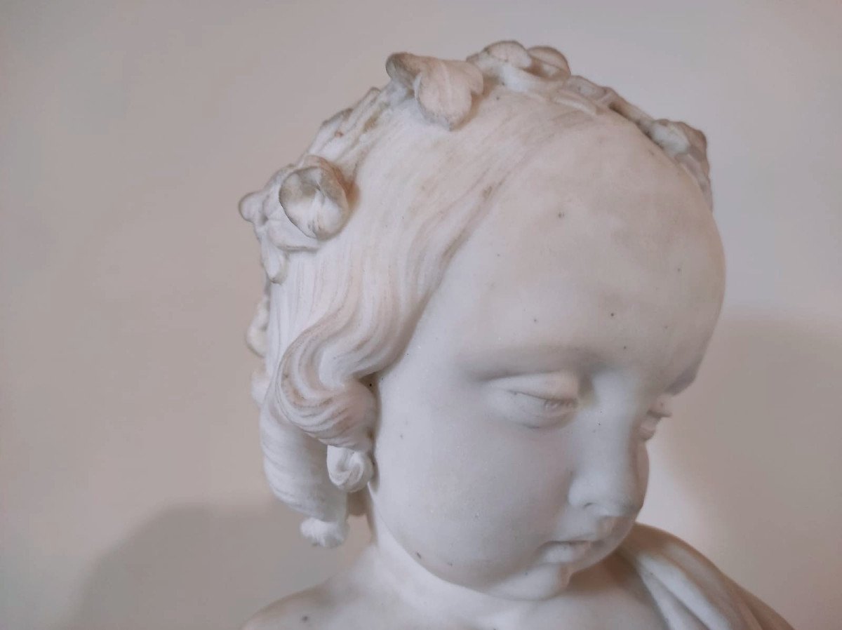 Important White Marble Sculpture - The Childhood Of Bacchus-photo-3