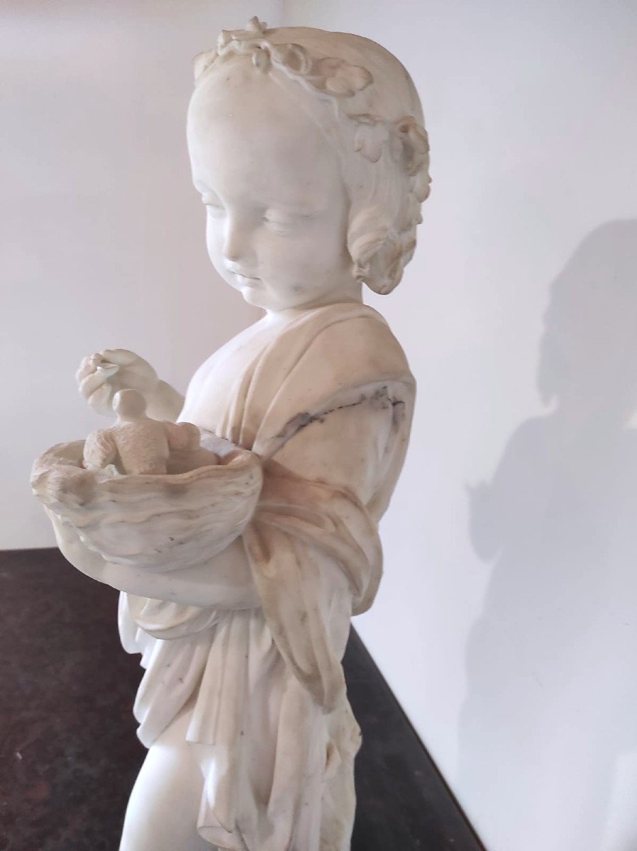 Importante Sculpture En Marbre Blanc - L'enfance de Bacchus-photo-4