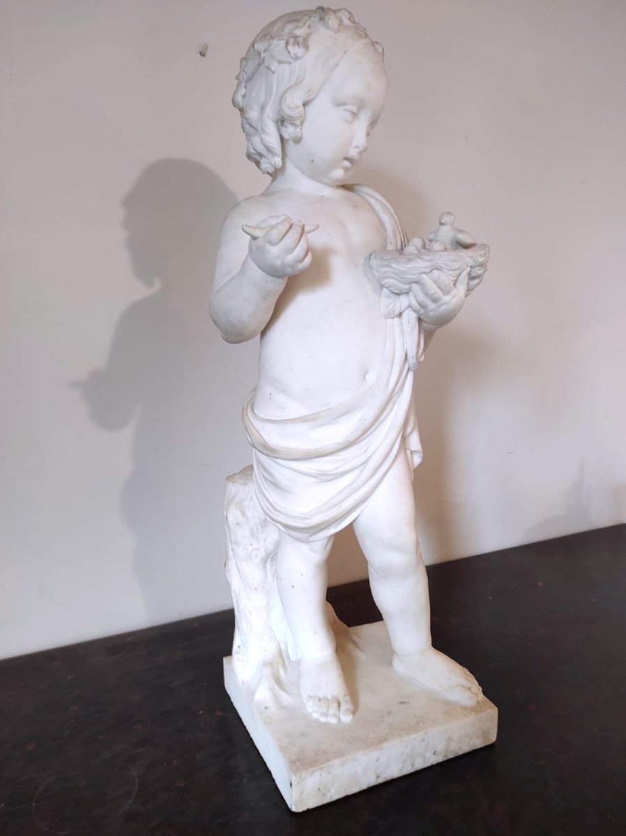 Importante Sculpture En Marbre Blanc - L'enfance de Bacchus