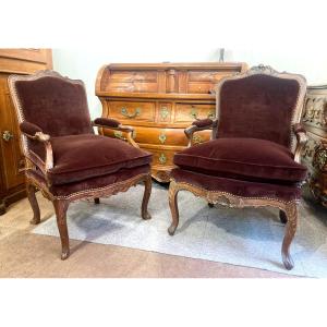 Pair Of Queen Armchairs In Natural Wood - 18th Century