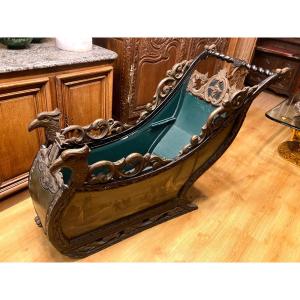 Child's Sleigh In Polychrome Carved Wood - Tyrol 19th