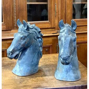 Important Pair Of Cast Iron Horse Heads - Circa 1940
