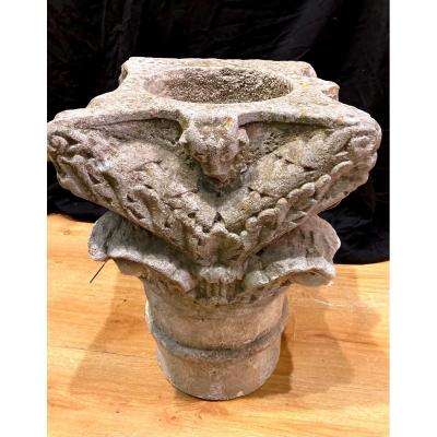 Capital In Carved Limestone - Period XVth Century