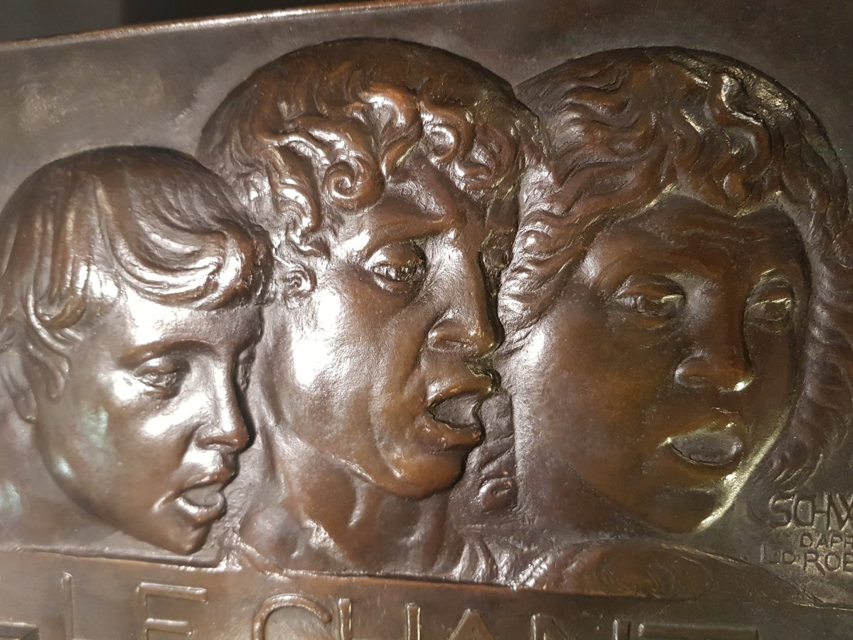 Bronze Bas Relief Le Chant Art Déco -photo-4